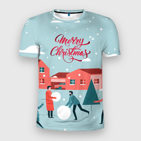 Мужская футболка 3D спортивная с принтом Merry Christmas Cчастливого Рождества в Тюмени, 100% полиэстер с улучшенными характеристиками | приталенный силуэт, круглая горловина, широкие плечи, сужается к линии бедра | 2022 | christmas | cчастливого | merry | год | елка | новый | праздник | рождества | снег | снеговик