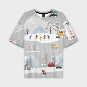 Мужская футболка OVERSIZE 3D с принтом Нoвoгодние Праздники 2022 ,  |  | Тематика изображения на принте: 2022 | год | дома | елки | зима | каникулы | новый | праздник | радость | рождество | санки | снег | снеговик | снежки