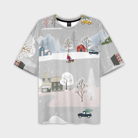 Мужская футболка OVERSIZE 3D с принтом Нoвoгодние Праздники продолжаются 2022 в Белгороде,  |  | 2022 | год | дома | елки | зима | каникулы | новый | праздник | радость | рождество | санки | снег | снеговик | снежки