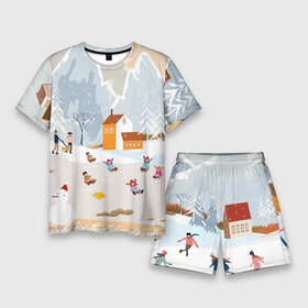 Мужской костюм с шортами 3D с принтом Зимние Забавы 2022 в Белгороде,  |  | 2022 | год | дед | дети | зима | коньки | мороз. | новый | праздники | радость | рождество | санки | санта | снег | счастливого