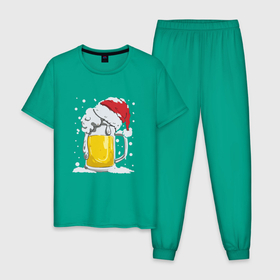 Мужская пижама хлопок с принтом Новогодняя кружка пивасика , 100% хлопок | брюки и футболка прямого кроя, без карманов, на брюках мягкая резинка на поясе и по низу штанин
 | 2022 | кружка | новогодняя | новый год