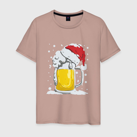 Мужская футболка хлопок с принтом Новогодняя кружка пивасика в Белгороде, 100% хлопок | прямой крой, круглый вырез горловины, длина до линии бедер, слегка спущенное плечо. | 2022 | кружка | новогодняя | новый год