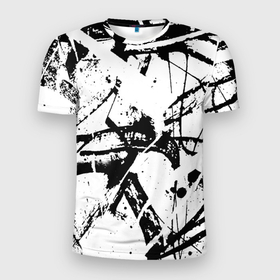Мужская футболка 3D спортивная с принтом GRUNGE TRIP в Белгороде, 100% полиэстер с улучшенными характеристиками | приталенный силуэт, круглая горловина, широкие плечи, сужается к линии бедра | grunge | абстракция | граундж | грязный | кляксы | пестрый | черно белый