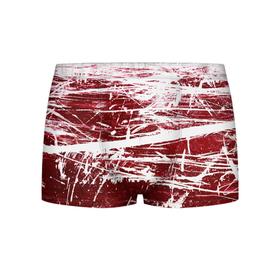Мужские трусы 3D с принтом CRAZY RED в Петрозаводске, 50% хлопок, 50% полиэстер | классическая посадка, на поясе мягкая тканевая резинка | Тематика изображения на принте: абстракция | красно белый | красный | пестрый | царапины