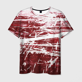 Мужская футболка 3D с принтом CRAZY RED в Белгороде, 100% полиэфир | прямой крой, круглый вырез горловины, длина до линии бедер | Тематика изображения на принте: абстракция | красно белый | красный | пестрый | царапины