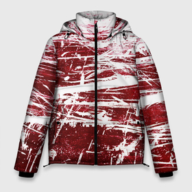 Мужская зимняя куртка 3D с принтом CRAZY RED в Екатеринбурге, верх — 100% полиэстер; подкладка — 100% полиэстер; утеплитель — 100% полиэстер | длина ниже бедра, свободный силуэт Оверсайз. Есть воротник-стойка, отстегивающийся капюшон и ветрозащитная планка. 

Боковые карманы с листочкой на кнопках и внутренний карман на молнии. | абстракция | красно белый | красный | пестрый | царапины