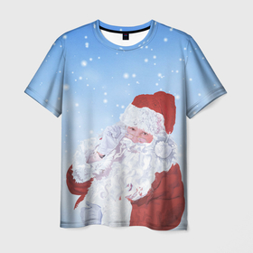 Мужская футболка 3D с принтом Дедушка мороз в Кировске, 100% полиэфир | прямой крой, круглый вырез горловины, длина до линии бедер | new year | арт | графика | дед мороз | зима | новый год | рождество | санта