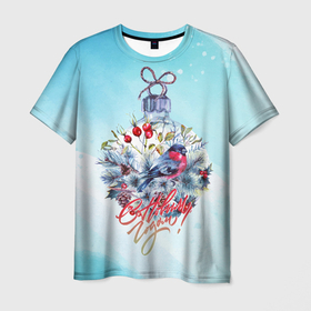 Мужская футболка 3D с принтом Снегири! в Кировске, 100% полиэфир | прямой крой, круглый вырез горловины, длина до линии бедер | new year | арт | графика | зима | новый год | рождество | снегири | шарик