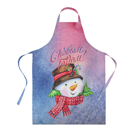 Фартук 3D Снеговичок!: в Ухте, 100% полиэстер | общий размер — 65 х 85 см, ширина нагрудника — 26 см, горловина — 53 см, длина завязок — 54 см, общий обхват в поясе — 173 см. Принт на завязках и на горловине наносится с двух сторон, на основной части фартука — только с внешней стороны | new year | арт | графика | зима | новый год | рождество