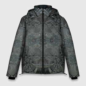 Мужская зимняя куртка 3D с принтом Коллекция Фрактальная мозаика Серо-голубой 292-4 в Курске, верх — 100% полиэстер; подкладка — 100% полиэстер; утеплитель — 100% полиэстер | длина ниже бедра, свободный силуэт Оверсайз. Есть воротник-стойка, отстегивающийся капюшон и ветрозащитная планка. 

Боковые карманы с листочкой на кнопках и внутренний карман на молнии. | Тематика изображения на принте: abstraction | black | dark | fractal | gray | grayblue | symmetrical | абстракция | серый | симметричный | темный | фрактал | черный