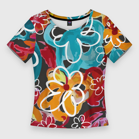 Женская футболка 3D Slim с принтом Цветочный фейерверк в Новосибирске,  |  | графика | картина | рисунок | цвет | цветок