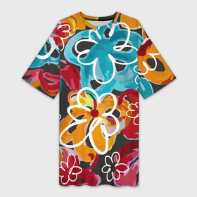 Платье-футболка 3D с принтом Цветочный фейерверк ,  |  | графика | картина | рисунок | цвет | цветок
