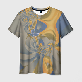 Мужская футболка 3D с принтом Орхидеи. Небо и песок. Абстракция. 403 1. в Белгороде, 100% полиэфир | прямой крой, круглый вырез горловины, длина до линии бедер | abstraction | blue | flowers | fractal | ornament | pattern | yellow | абстракция | желтый | орнамент | узор | фрактал | цветы