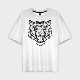 Мужская футболка OVERSIZE 3D с принтом черно белый тигр в Петрозаводске,  |  | год тигра | новый год | полоски | символ 2022 года | тигр | хищьник
