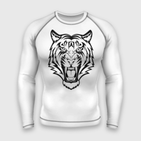 Мужской рашгард 3D с принтом черно белый тигр в Санкт-Петербурге,  |  | год тигра | новый год | полоски | символ 2022 года | тигр | хищьник