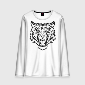 Мужской лонгслив 3D с принтом черно белый тигр , 100% полиэстер | длинные рукава, круглый вырез горловины, полуприлегающий силуэт | год тигра | новый год | полоски | символ 2022 года | тигр | хищьник