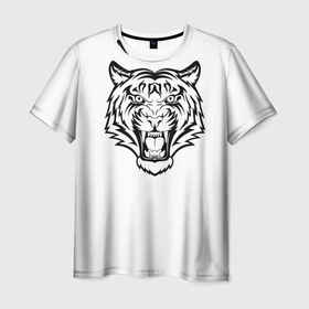 Мужская футболка 3D с принтом черно белый тигр в Новосибирске, 100% полиэфир | прямой крой, круглый вырез горловины, длина до линии бедер | год тигра | новый год | полоски | символ 2022 года | тигр | хищьник