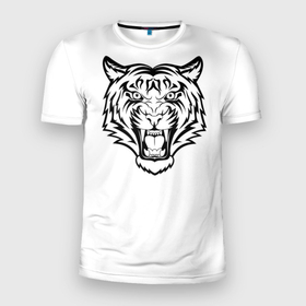 Мужская футболка 3D спортивная с принтом черно белый тигр в Екатеринбурге, 100% полиэстер с улучшенными характеристиками | приталенный силуэт, круглая горловина, широкие плечи, сужается к линии бедра | год тигра | новый год | полоски | символ 2022 года | тигр | хищьник