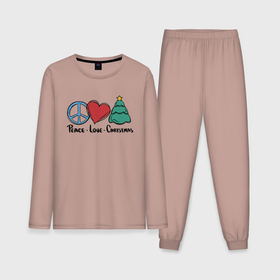 Мужская пижама хлопок (с лонгсливом) с принтом Peace Love and Christmas ,  |  | art | christmas | drawing | heart | love | new year | peace | tree | арт | елка | любовь | мир | новый год | рисунок | рождество | сердце