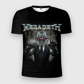 Мужская футболка 3D Slim с принтом MD Robosamurai в Тюмени, 100% полиэстер с улучшенными характеристиками | приталенный силуэт, круглая горловина, широкие плечи, сужается к линии бедра | alternative | megadeth | metall | music | rock | альтернатива | мегадез | металл | музыка | рок