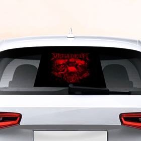Наклейка на авто - для заднего стекла с принтом Megadeth skeletons в Курске, ПВХ | Точные размеры наклейки зависят от выбранного изображения (ширина не больше 75 мм, высота не больше 45 мм) | alternative | megadeth | metall | music | rock | альтернатива | мегадез | металл | музыка | рок