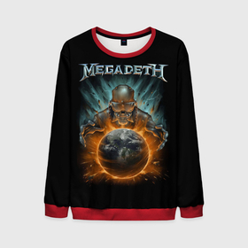 Мужской свитшот 3D с принтом Megadeth on world в Курске, 100% полиэстер с мягким внутренним слоем | круглый вырез горловины, мягкая резинка на манжетах и поясе, свободная посадка по фигуре | alternative | megadeth | metall | music | rock | альтернатива | мегадез | металл | музыка | рок