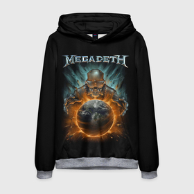 Мужская толстовка 3D с принтом Megadeth on world в Новосибирске, 100% полиэстер | двухслойный капюшон со шнурком для регулировки, мягкие манжеты на рукавах и по низу толстовки, спереди карман-кенгуру с мягким внутренним слоем. | alternative | megadeth | metall | music | rock | альтернатива | мегадез | металл | музыка | рок
