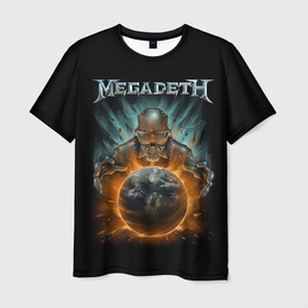 Мужская футболка 3D с принтом Megadeth on world , 100% полиэфир | прямой крой, круглый вырез горловины, длина до линии бедер | Тематика изображения на принте: alternative | megadeth | metall | music | rock | альтернатива | мегадез | металл | музыка | рок