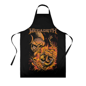 Фартук 3D с принтом Megadeth 35 в Тюмени, 100% полиэстер | общий размер — 65 х 85 см, ширина нагрудника — 26 см, горловина — 53 см, длина завязок — 54 см, общий обхват в поясе — 173 см. Принт на завязках и на горловине наносится с двух сторон, на основной части фартука — только с внешней стороны | alternative | megadeth | metall | music | rock | альтернатива | мегадез | металл | музыка | рок