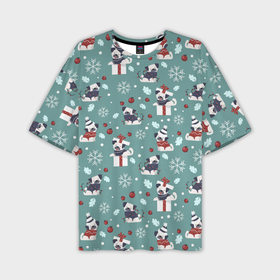 Мужская футболка OVERSIZE 3D с принтом Веселые Собачки 2022 в Тюмени,  |  | Тематика изображения на принте: 2022 | год | звери | каникулы | новый | питомцы | праздник | радость | рождество | санта | снег | собаки
