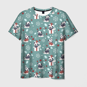 Мужская футболка 3D с принтом Веселые Собачки 2022 , 100% полиэфир | прямой крой, круглый вырез горловины, длина до линии бедер | Тематика изображения на принте: 2022 | год | звери | каникулы | новый | питомцы | праздник | радость | рождество | санта | снег | собаки