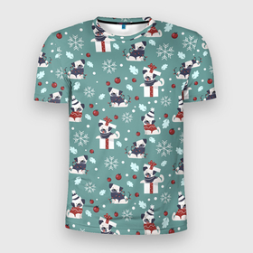 Мужская футболка 3D спортивная с принтом Веселые Собачки 2022 , 100% полиэстер с улучшенными характеристиками | приталенный силуэт, круглая горловина, широкие плечи, сужается к линии бедра | 2022 | год | звери | каникулы | новый | питомцы | праздник | радость | рождество | санта | снег | собаки