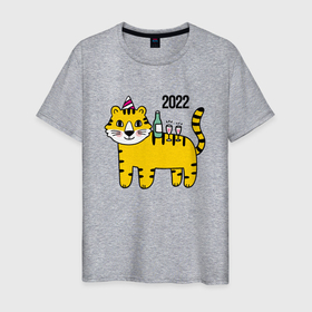 Мужская футболка хлопок с принтом Тигр - новогодний стол в Петрозаводске, 100% хлопок | прямой крой, круглый вырез горловины, длина до линии бедер, слегка спущенное плечо. | 2022 | год тигра | новый год | новый год 2022 | символ года | тигр | тигренок | тигрица | тигры