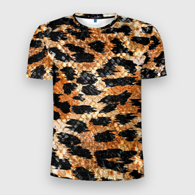 Мужская футболка 3D Slim с принтом Шкура тигра (символ года 2022) в Новосибирске, 100% полиэстер с улучшенными характеристиками | приталенный силуэт, круглая горловина, широкие плечи, сужается к линии бедра | 2022 | год тигра | новый год | новый год 2022 | символ года | тигр | тигренок | тигрица | тигры