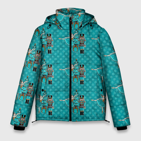 Мужская зимняя куртка 3D с принтом Новогодний Щелкунчик в Курске, верх — 100% полиэстер; подкладка — 100% полиэстер; утеплитель — 100% полиэстер | длина ниже бедра, свободный силуэт Оверсайз. Есть воротник-стойка, отстегивающийся капюшон и ветрозащитная планка. 

Боковые карманы с листочкой на кнопках и внутренний карман на молнии. | Тематика изображения на принте: 2022 | нг | новогодний | новый год | рождество | щелкунчик