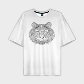 Мужская футболка OVERSIZE 3D с принтом тигр из узоров в Петрозаводске,  |  | 2022 | новый год | тигр | узоры | черно белое