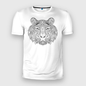 Мужская футболка 3D спортивная с принтом тигр из узоров в Петрозаводске, 100% полиэстер с улучшенными характеристиками | приталенный силуэт, круглая горловина, широкие плечи, сужается к линии бедра | Тематика изображения на принте: 2022 | новый год | тигр | узоры | черно белое