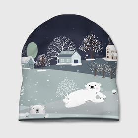 Шапка 3D с принтом Мишки 2022 в Тюмени, 100% полиэстер | универсальный размер, печать по всей поверхности изделия | Тематика изображения на принте: 2022 | год | дед | дети | зима | коньки | мишки | мороз | новый | праздники | радость | рождество | санки | санта | снег | снеговик | счастливого