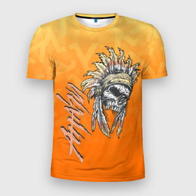 Мужская футболка 3D спортивная с принтом Краснокожий в Петрозаводске, 100% полиэстер с улучшенными характеристиками | приталенный силуэт, круглая горловина, широкие плечи, сужается к линии бедра | индейцы | краснокожие | североамериканские | череп
