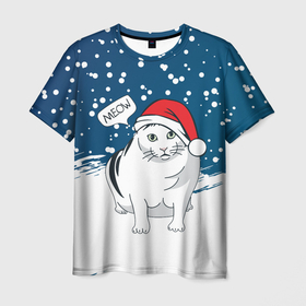 Мужская футболка 3D с принтом НОВОГОДНИЙ КОТ БЕНДЕР (МЕМ) в Екатеринбурге, 100% полиэфир | прямой крой, круглый вырез горловины, длина до линии бедер | Тематика изображения на принте: 2022 | 22 | bender | cat | christmas | meme | memes | meow | merry | new | snow | winter | year | бендер | год | зима | кот | кошка | мем | мемы | мяй | новый | рождество | снег | толстый