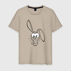 Мужская футболка хлопок с принтом Заяц пучеглазый в Новосибирске, 100% хлопок | прямой крой, круглый вырез горловины, длина до линии бедер, слегка спущенное плечо. | веселье | детские | длинные уши | для девушек | для детей | зайчик | заяц | кролик | мультики | сказка | сказочные | удивление