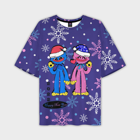 Мужская футболка OVERSIZE 3D с принтом New Year Huggy WuggyKissy Missy в Тюмени,  |  | huggy | kissy | missy | playtime | poppy | wuggy | вагги | ваги | киси | кисси | миси | мисси | хагги | хаги