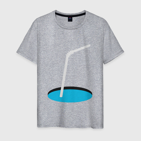 Мужская футболка хлопок с принтом Коктейль 01 в Новосибирске, 100% хлопок | прямой крой, круглый вырез горловины, длина до линии бедер, слегка спущенное плечо. | yaay | вода | газировка | иллюзия | коктейль | напиток | оп арт | пить воду | прикол | прорубь | трубочка