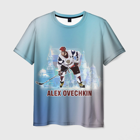 Мужская футболка 3D с принтом Хоккеист Александр Овечкин в Санкт-Петербурге, 100% полиэфир | прямой крой, круглый вырез горловины, длина до линии бедер | alex ovechkin | best hockey player | hockey | ice | moscow | nhl | александр овечкин | клюшка | лёд | лучший хоккеист | москва | номер 8 | сборная по хоккею | флаг | хоккеист | хоккеист александр овечкин