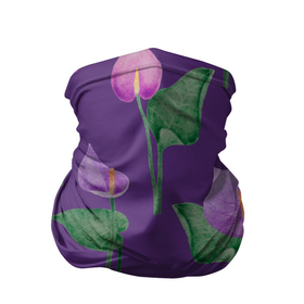 Бандана-труба 3D с принтом Разноцветные антуриумы на фиолетовом фоне в Кировске, 100% полиэстер, ткань с особыми свойствами — Activecool | плотность 150‒180 г/м2; хорошо тянется, но сохраняет форму | 8 марта | anthuriums | flowers | leaves | nature | антуриумы | ботаническая иллюстрация | день рождения | зеленый | листья | природа | растения | фиолетовый | цветы