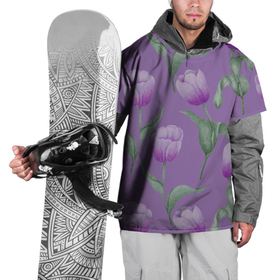 Накидка на куртку 3D с принтом Фиолетовые тюльпаны с зелеными листьями в Курске, 100% полиэстер |  | 8 марта | flowers | leaves | nature | tulips | ботаническая иллюстрация | день рождения | зеленый | листья | природа | растения | тюльпаны | фиолетовый | цветы