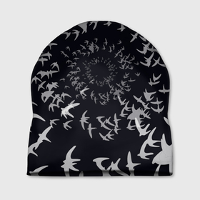 Шапка 3D с принтом Веер птиц , 100% полиэстер | универсальный размер, печать по всей поверхности изделия | вороны | минимализм | птицы | стая | стая птиц