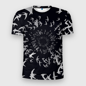 Мужская футболка 3D спортивная с принтом Веер птиц в Белгороде, 100% полиэстер с улучшенными характеристиками | приталенный силуэт, круглая горловина, широкие плечи, сужается к линии бедра | вороны | минимализм | птицы | стая | стая птиц