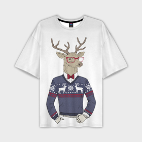 Мужская футболка OVERSIZE 3D с принтом Олень в свитере 2022 в Екатеринбурге,  |  | год | декабрь | зима | новый | одень | праздник | узор