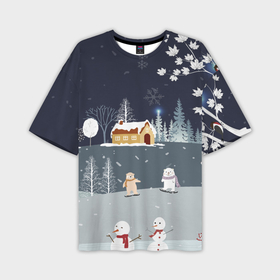 Мужская футболка OVERSIZE 3D с принтом Снеговики  и Мишки 2022 в Тюмени,  |  | Тематика изображения на принте: 2022 | год | дед | дети | зима | коньки | мишки | мороз | новый | праздники | радость | рождество | санки | санта | снег | снеговик | счастливого